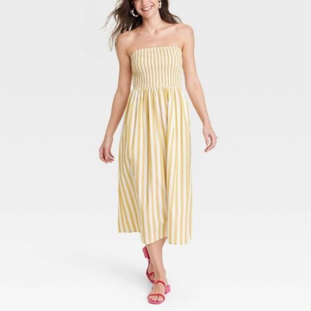 A New Day Strapless Smocked Tube Sundress -Yellow/White Striped